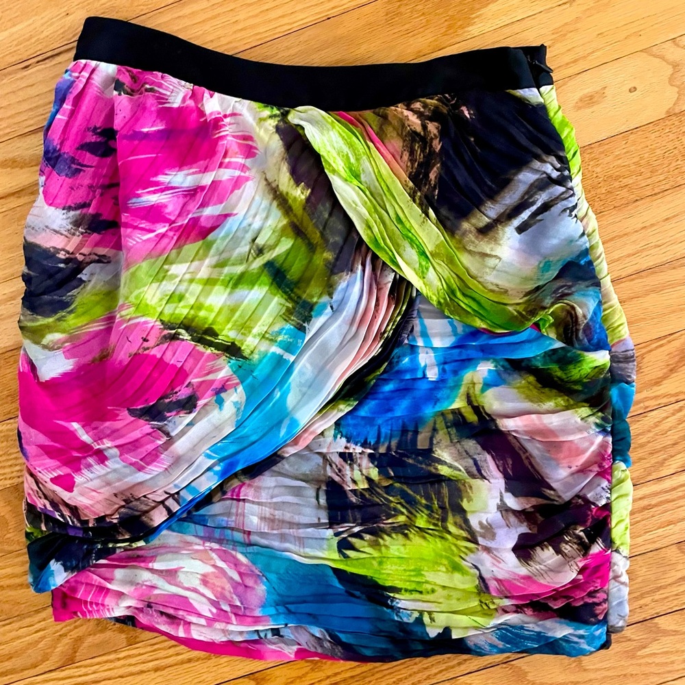 Diane Von Furstenberg silk tiered ruffled watercolor floral mini skirt